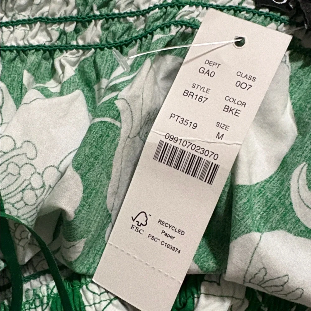 J. Crew Smocked One-Shoulder Cotton Top in Kelly Green - Sz. Medium - BNWT